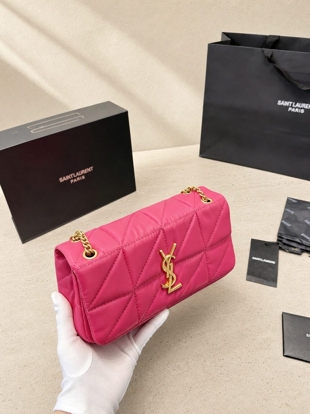 Yves Saint Laurent Quilted Pink Satin Handbag with Gold Chain Handle - Picture 4 of 6